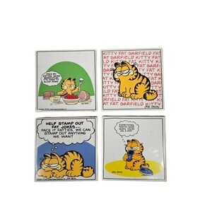 Vintage Enesco Jim Davis 1978 Garfield Comic Strip Tiles Set of 4 G2